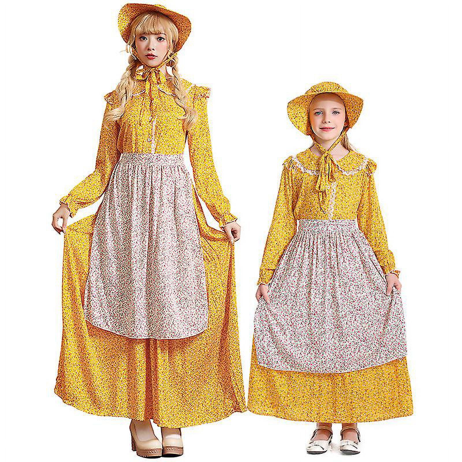 Kids Floral Colonial Girl Dress Grassland Pioneer Pioneer Clothing G Need M size 145cm