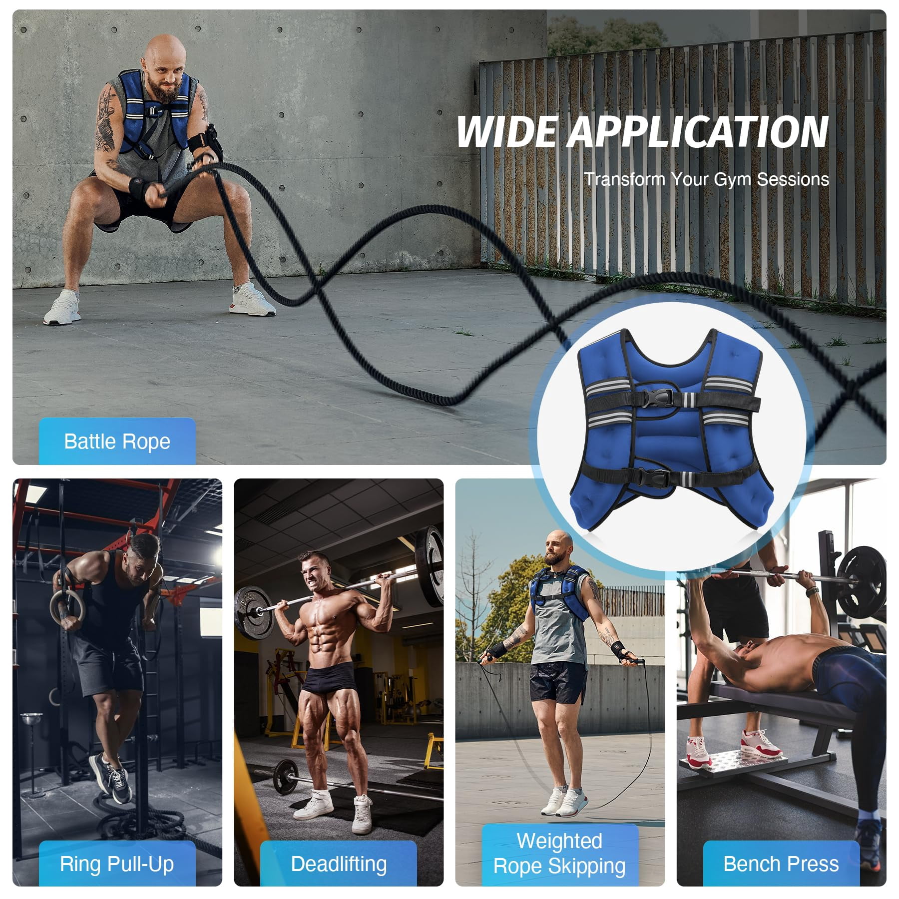 6lb/8lb/12lb/16lb/20lb/25lb/30lb Weight Vest with Reflective Stripe for Workout, Strength Training, Running, Fitness, Muscle Building, Weight Loss, Weightlifting