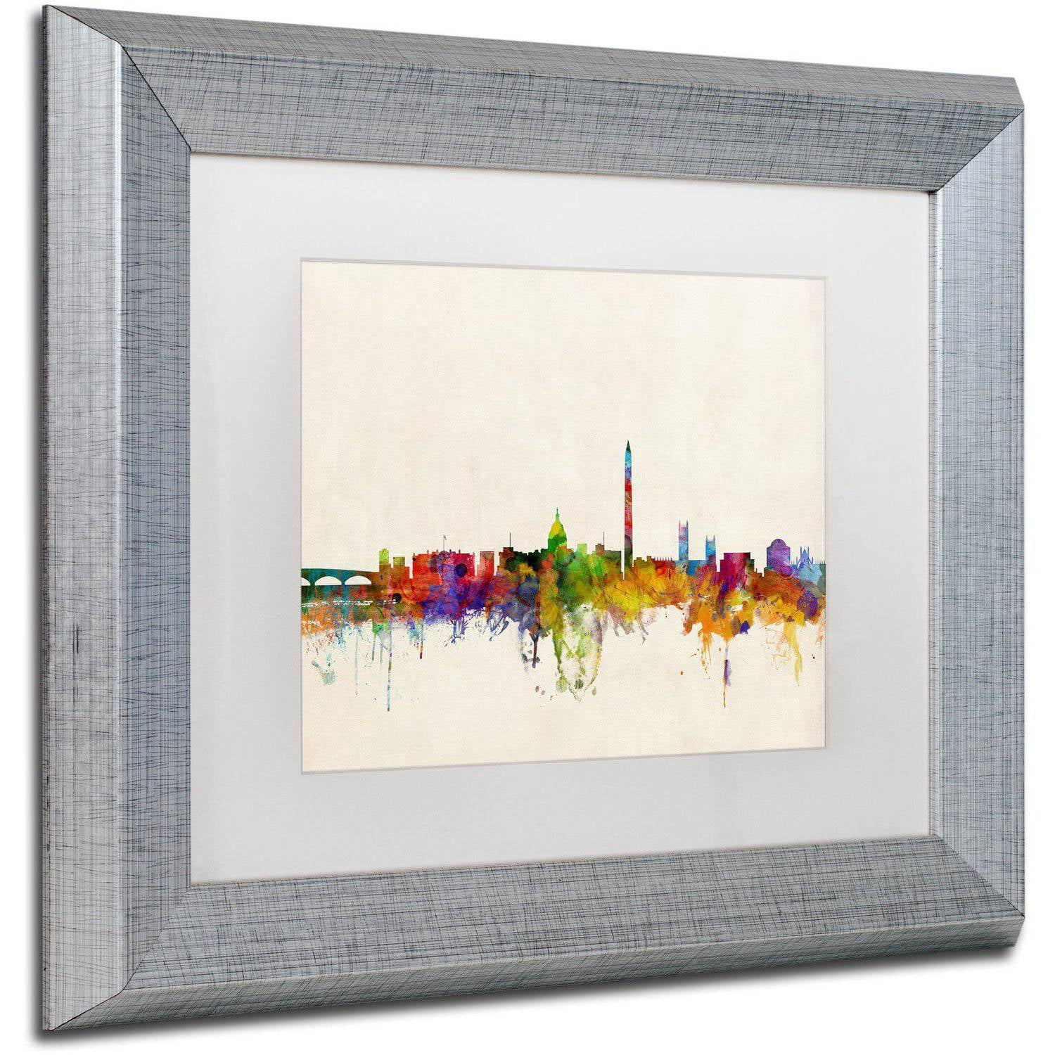 Trademark Fine Art "Washington DC Skyline" Canvas Art by Michael Tompsett White Matte, Silver Frame
