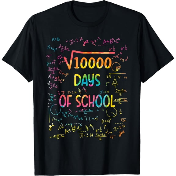 Square Root of 10000 Math 100 Days of School Tie Dye Teacher T-Shirt