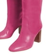 thumbnail image 3 of FSJ Women Classic Knee High Boots Stretch Pull On Round Closed Toe Long Boots Chunky High Heel Wide Calf Ladies Dress Party Shoes Size 10.5 Deep Pink, 3 of 3