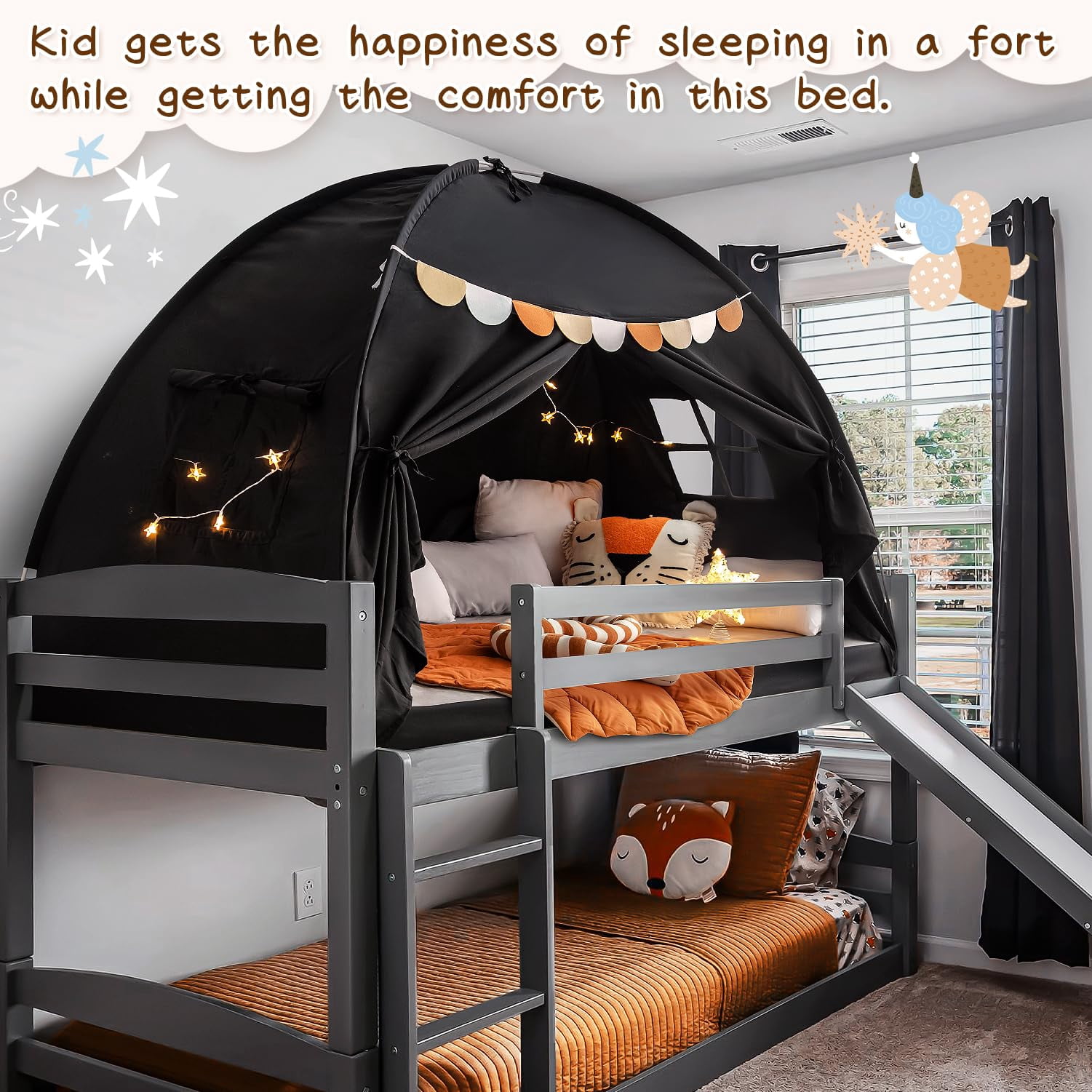 Full Size Bed Bunk Tents Dream Tent On Space Blackout Sleeping Indoor Floor Portable Drafty Playhouse For Girl Birthday House Gift
