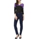 thumbnail image 2 of Camiseta casual de color bloque de manga larga con escote en V para mujer INSPIRE CHIC XS púrpura, 2 of 7