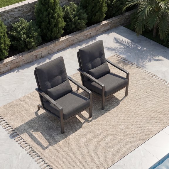 Cozyjoy 2-Piece Aluminum Patio Armchairs with Washable Thick Cushions All-Weather Grey