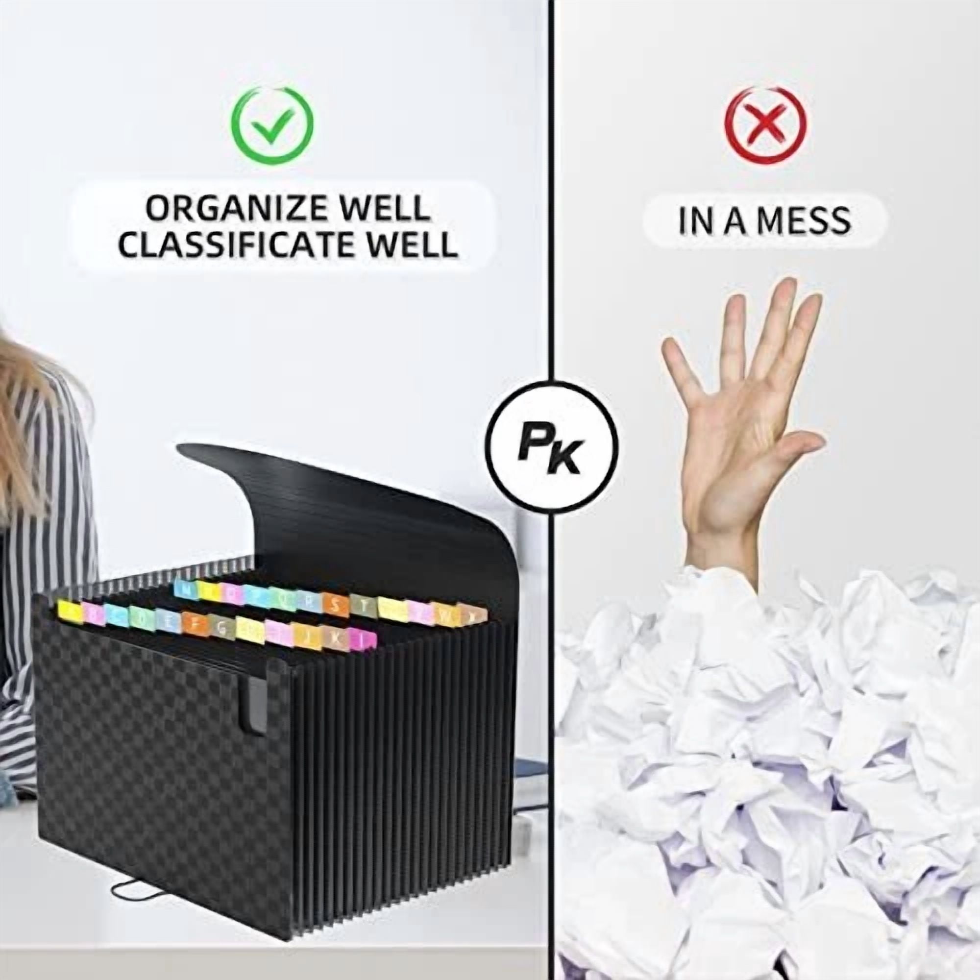 Expanding File Folders Accordian Organizer With 24 Grid Black