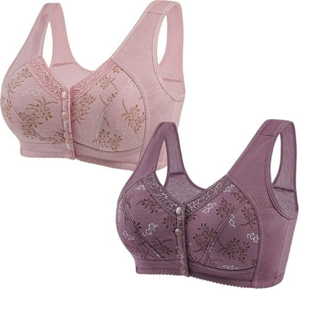 SNOWSONG Bras for Women Clearance! Women s Lace Front Button Printed Non-Steel Ring Underwear Large Size Bra Set  Bra Pack  Front Closure Bras for Women  Wireless Bras 2Pcs Underwear White 3XL
