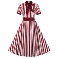 thumbnail image 3 of Formal Dresses for Women Short Sleeve Bowknot Neck Striped Retro Vintage 1950s Dress Fit and Flare Swing Cocktail Dress, 3 of 6