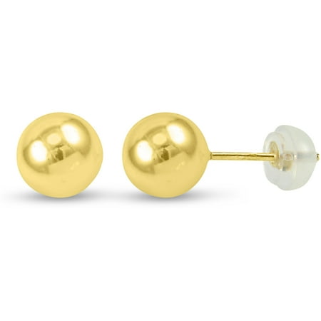 14k Gold Beaded Earrings - 14K High Polished Yellow Gold 8mm Hollow Ball Bead Girls Stud Earrings