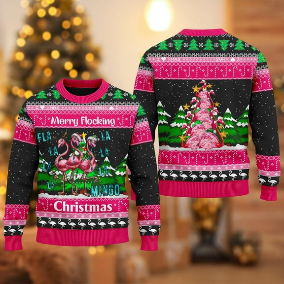 Pink Flamingo Merry Flocking Ugly Sweater, Funny Flamingo Christmas Sweatshirt, Flamingo Lovers Shirt, Christmas Gift For Men Women Kid