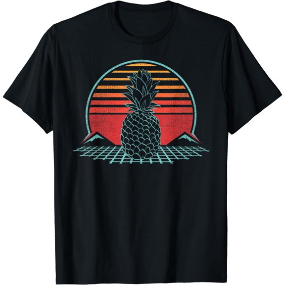 Pineapple Fruit Retro Vintage 80s Style Gift T-Shirt Black Large