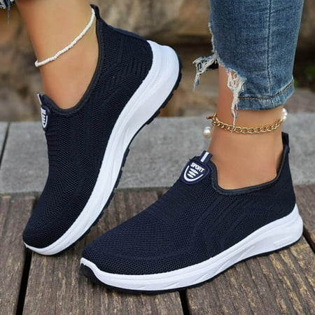 GUOBIOZIY Womens Walking Shoes Slip on Sneakers Comfortable Knitted Mesh Sneakers Lightweight Casual Work Shoes Navy 8.5