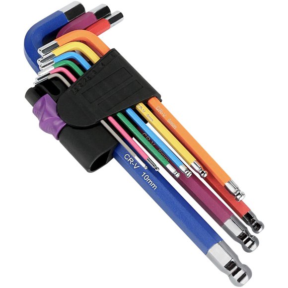9Pcs Multicolor Hex Bolt Head Hex Allen Wrench Set, Color Coded Ball End Professional Hex Wrench (1.5Mm-10Mm) Small And Compact With Stand