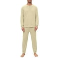 thumbnail image 3 of yuCgh Men's Pajama Set with Long Sleeve and Long Pants, Two-Piece Henley Collar Design for Comfortable Sleepwear, Breathable and Soft for Nighttime Lounge,Khaki XL, 3 of 9