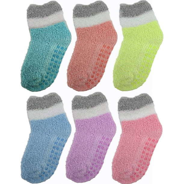 Debra Weitzner Debra Weitzner Warm Fuzzy Socks for Kids with Grippers No Skid Slipper Socks