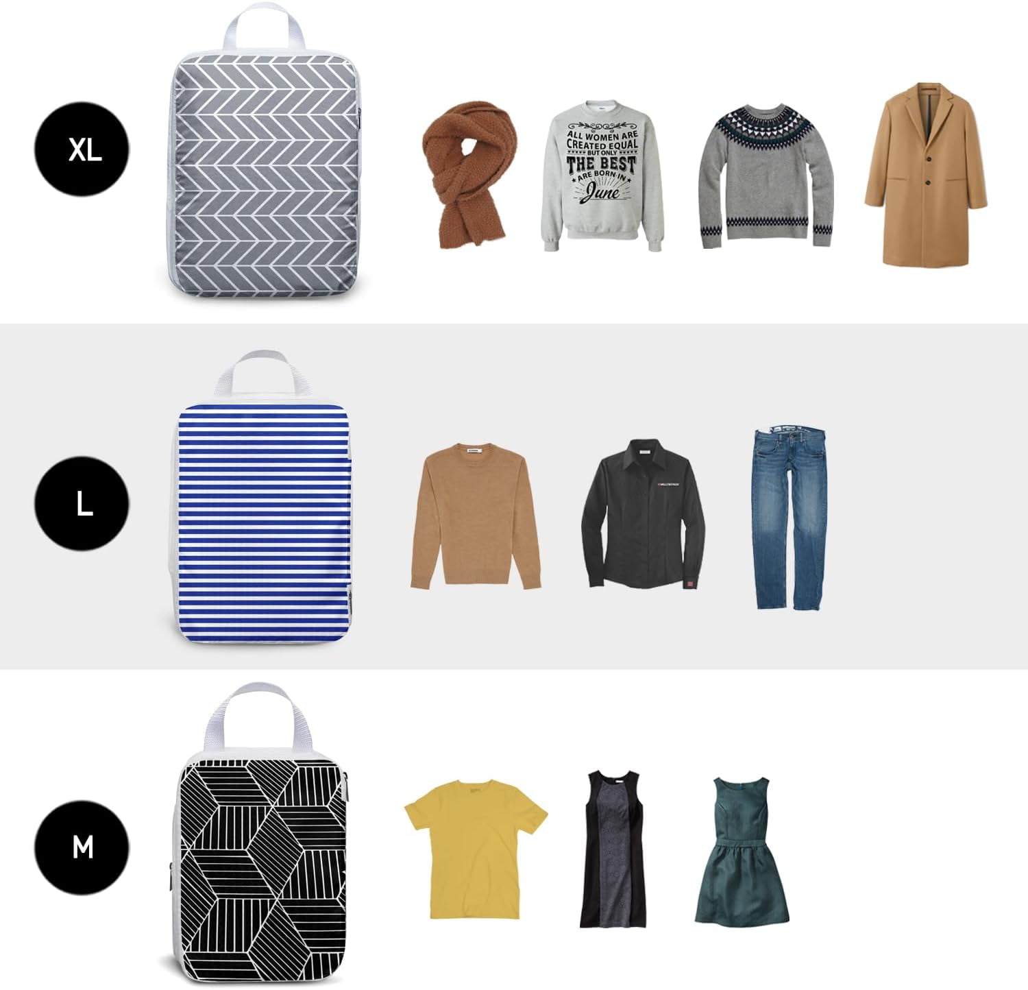 6 Set Compression Packing Cubes for Travel,Bohemia Packing Cubes for Suitcase Luggage Organizer Bags,Travel Essentials for Carry on Backpack,Ultralight and Waterproof(Boho Geometric Stripe)