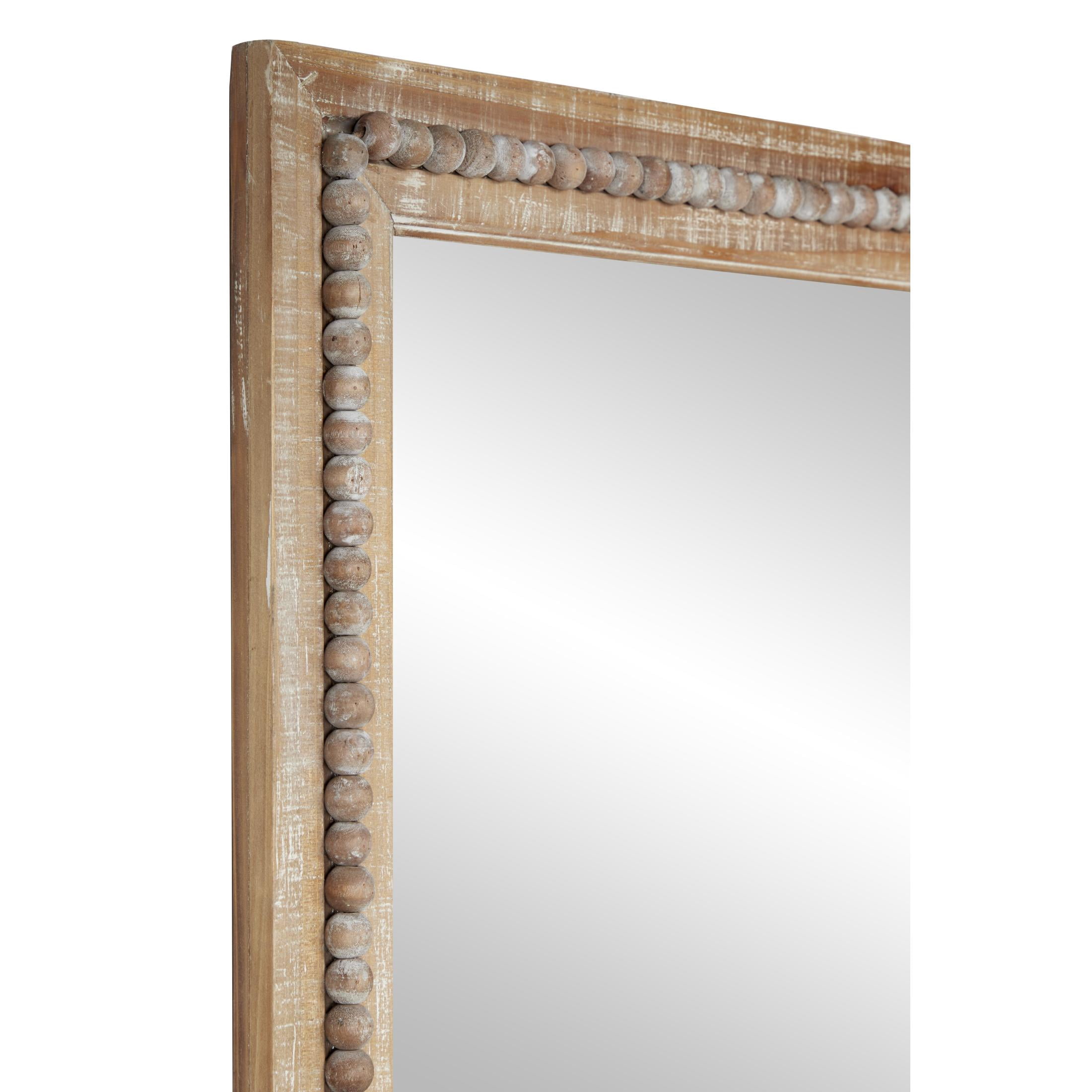 DecMode Brown Bohemian Wood Rectangular Wall Mirror, 28"W x 48"H with Carved Beads Detail