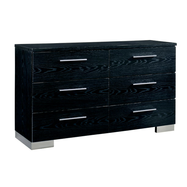Furniture Of America Krister Black High Gloss 6 Drawer Dresser Walmart Com Walmart Com