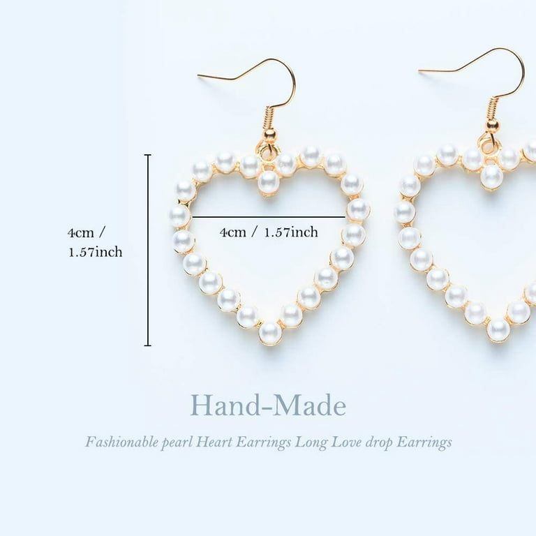 Heart Pearl Decor Stud Earrings for Women, Simple Heart Pearl Drop Earrings, Jewelry, Jewels Accessories, White, 1.09, Free Returns & Free Ship