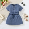 thumbnail image 2 of NZRVAWS 4T Toddler Baby Girls Summer Dress 4T Girls Short Sleeve Dress Solid Color Dress Blue, 2 of 7