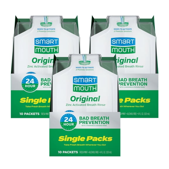 SmartMouth Original Activated Mouthwash Single Packs, Travel Mouthwash, Fresh Mint, 30 Pack