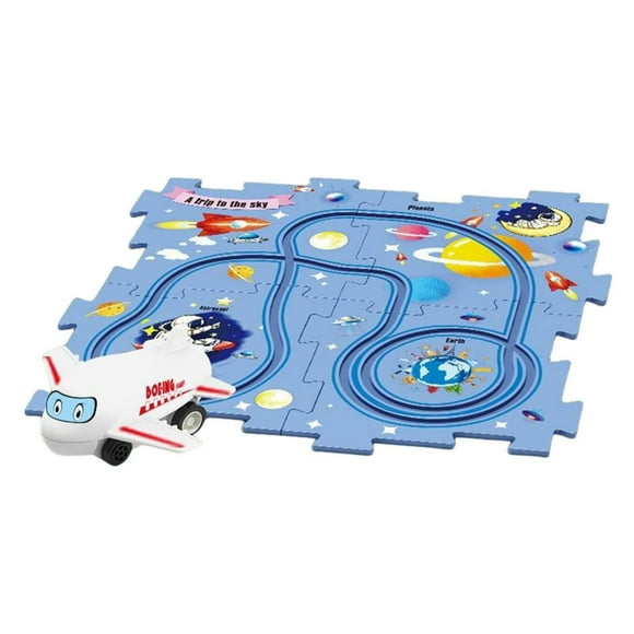 Racing Tracks for Boys Car Track Puzzle Play Set Race Car Track Toy Vehicle & Puzzle Board DIY Assembling Electric Trolley Montessori Toys for Kids