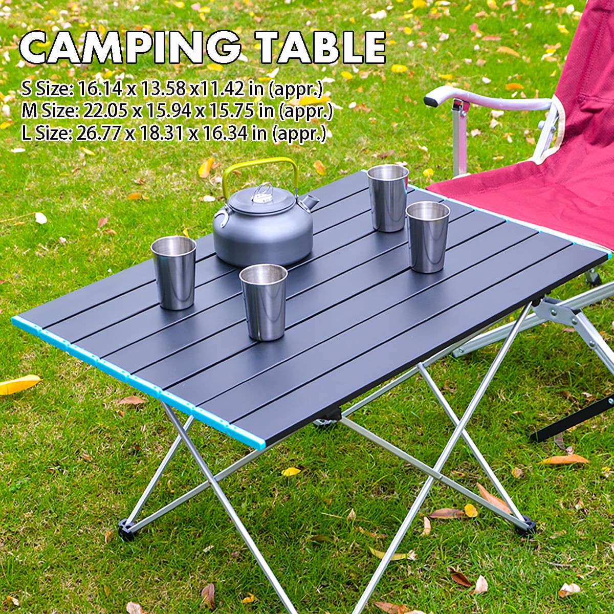 Various Sizes Camping Table Easy Carry Picnic Folding Table Roll-up Heat Resisting Top with Storage Bag Heavy Duty Outdoor RV BBQ Cooking Black