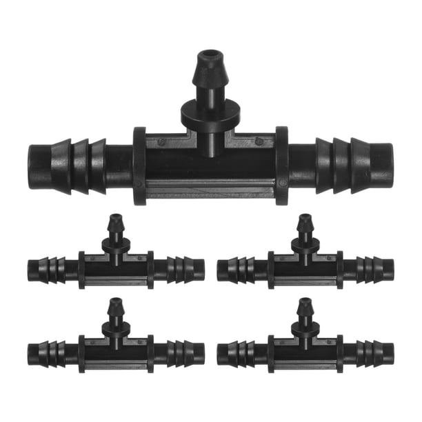 Uxcell 5-Pack Conectores de Tubería de Riego por Goteo Acanalados, Conector de Tubería en T de 3/8 a 1/4 Pulgadas