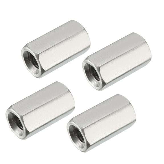 M8 24mm Length 304 Stainless Steel Metric Hex Coupling Nut, 4pcs