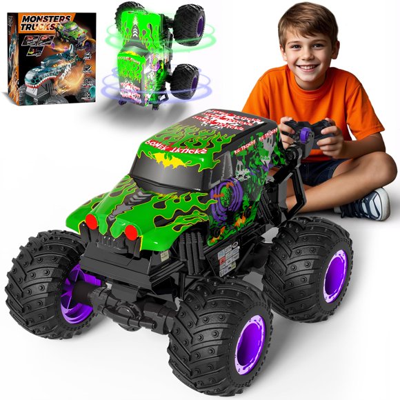 Gohero Monster Trucks for Boys Age 4-7, 2.4Ghz RC Zombie Monster Truck Toys with Stunt, 360°Spin & Drift, 1:20 Scale Remote Control Car w