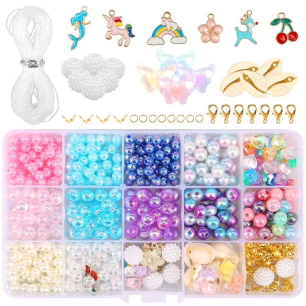 Jewelry Making Kit for Age 6-12 Girls DIY Beads Bracelet Making Kit with  Portable Jewelry Organizer Box Unicorn Mermaid Pendants Charm Resin Beads