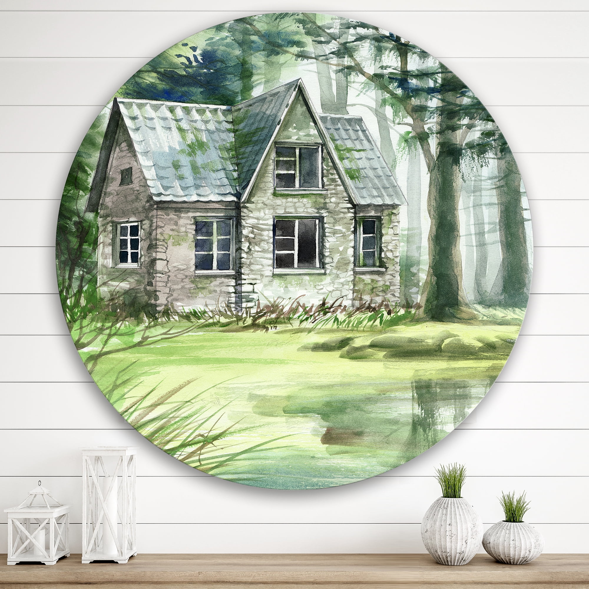 Designart 'Old Haunted House In The Pine Forest' Lake House Circle Metal Wall Art 29x29 - Disc of 29