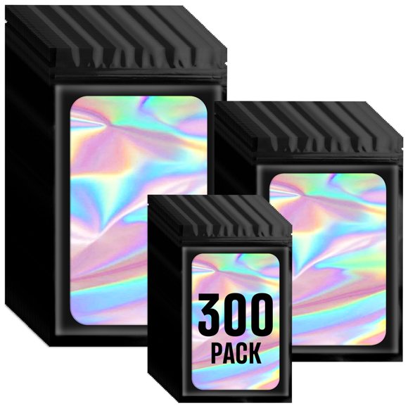 Bolsas holográficas Mylar Funfery, paquete de 300 con ventana transparente