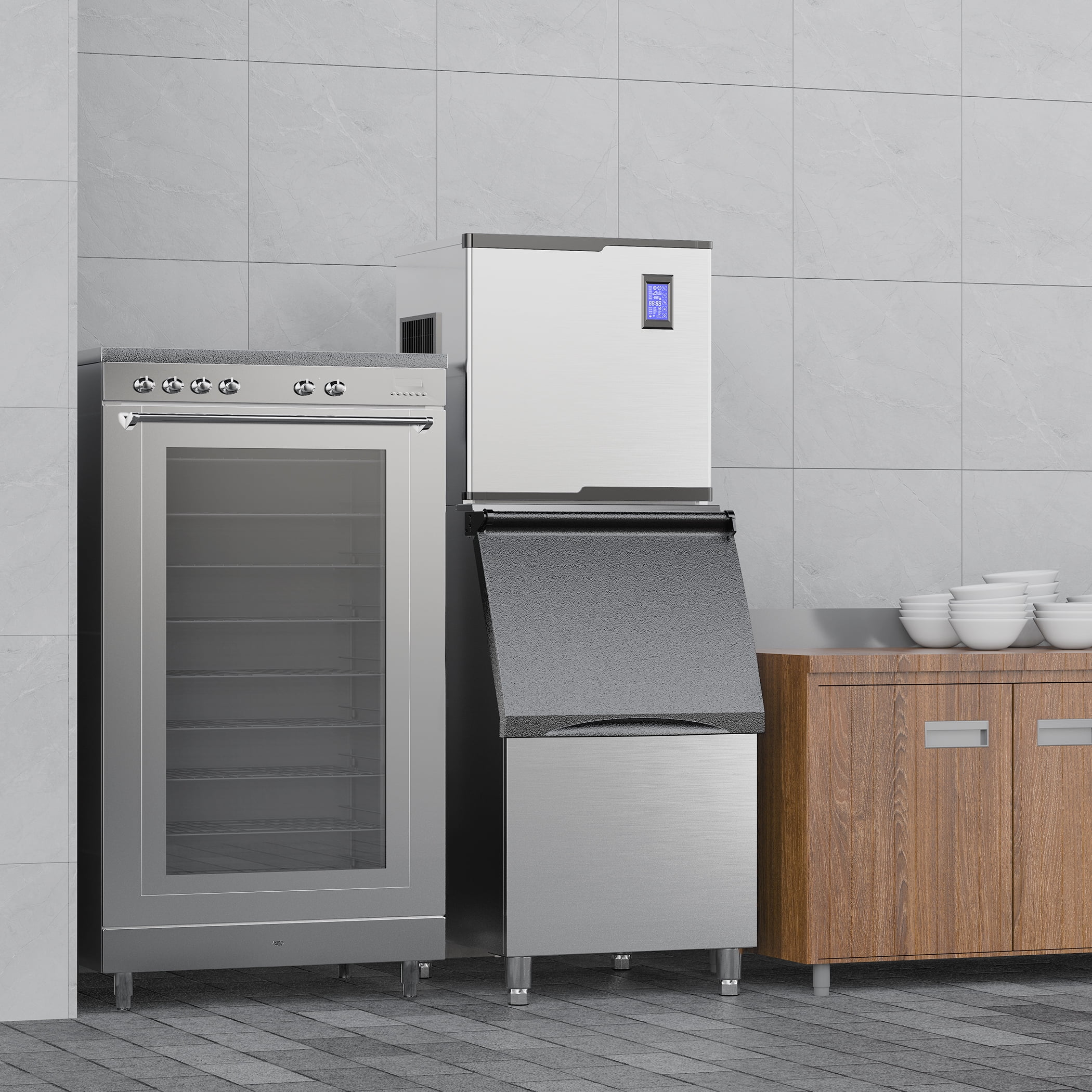 Coolake 22" 650 lbs/24h Commercial Ice Maker Machine with 400 lbs Storage, Stainless Steel Freestanding Ice Machine, 115V