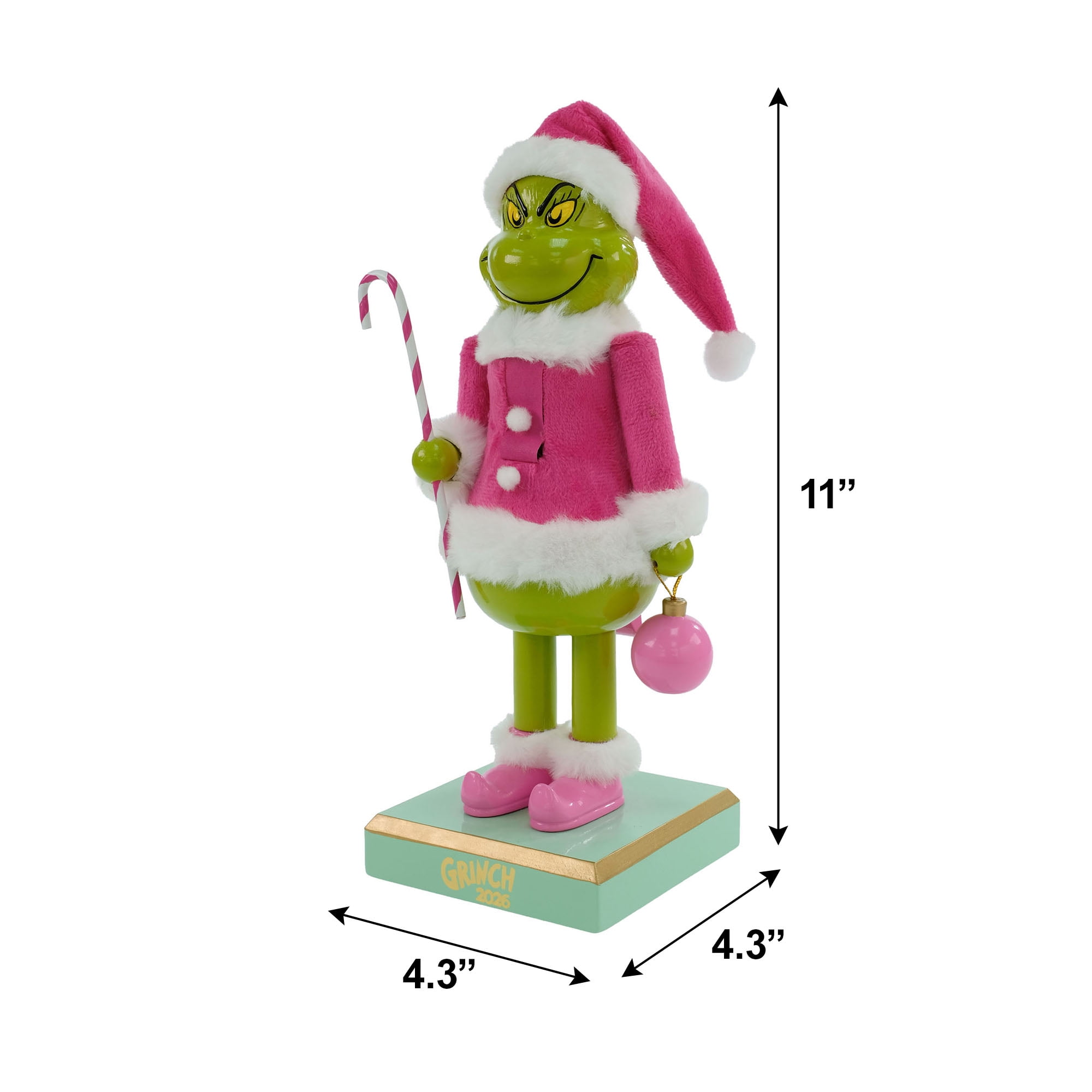 Dr. Seuss The Grinch 11-Inch Nutcracker in Pink Santa Outfit with Candy Cane