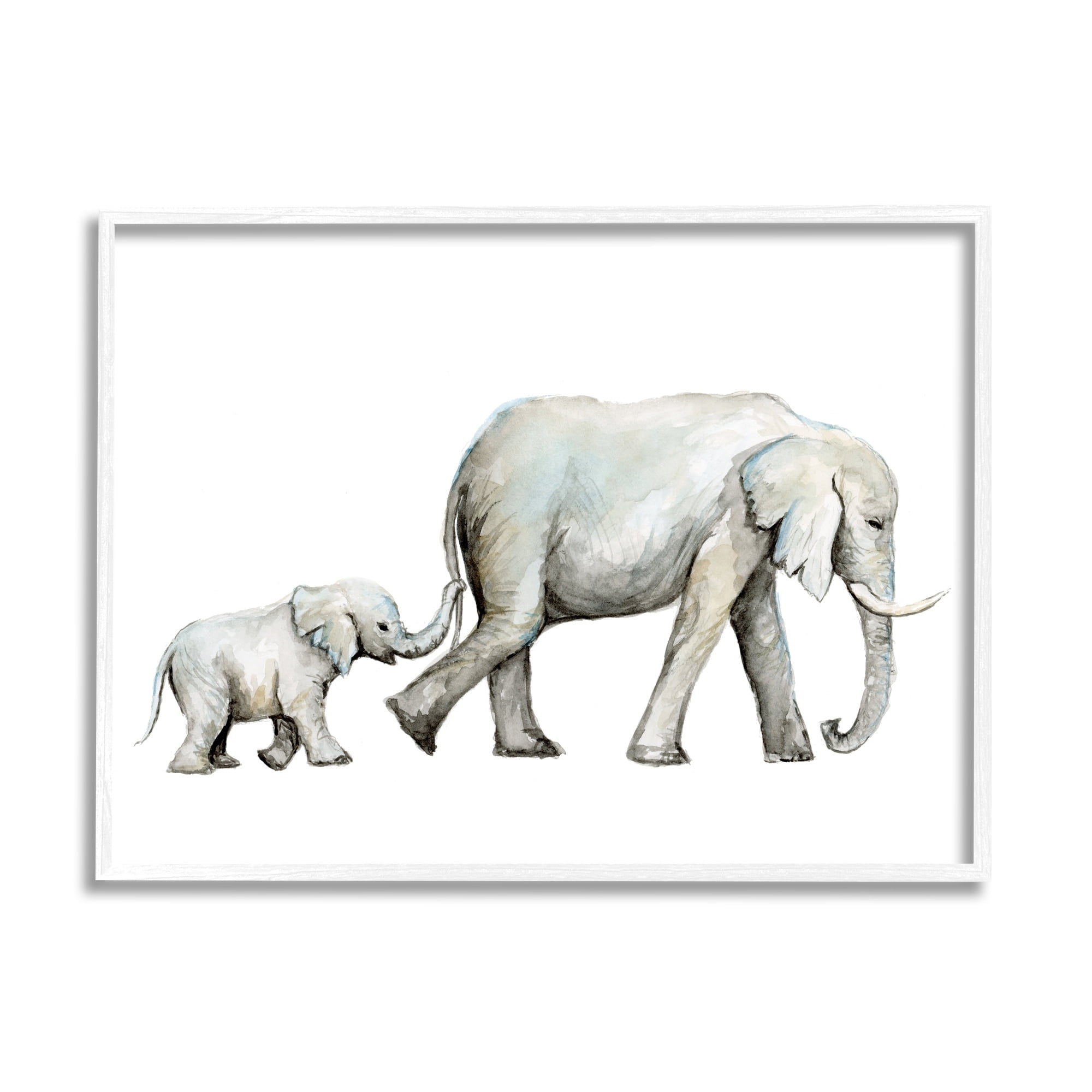 Stupell Industries Baby Elephant Mother Watercolor Painting Nursery Safari Animals, 14 x 11,Design by Fox Hollow Studios