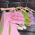 thumbnail image 5 of Blekii Girls Two Piece Set Flared Pants, Girls Two Piece Set: Flared Nine Point Pants & Top, Spring Summer Fall Comfortable Suspenders Outfit for Kids Spring Summer Fall Suspenders Outfit Spring, 5 of 7