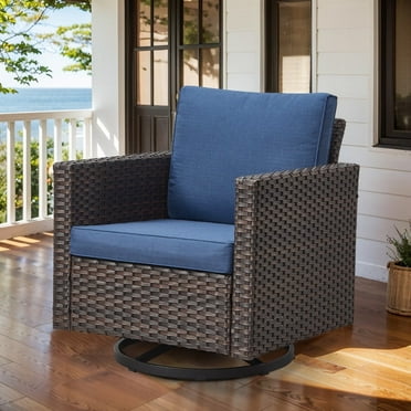 GYmojoy 1-Piece Outdoor Swivel Glider Chair, Patio Swivel Rocking Lounge Chair with Navy Cushions
