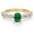 thumbnail image 3 of Gem Stone King 14K Two Tone Gold Green Created Emerald and Lab Grown Diamond Engagement Ring for Women | 1.25 Cttw | Oval 6X4MM | Gemstone May Birthstone | Size 7, 3 of 6