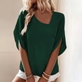 thumbnail image 7 of ECZHAW Shirts for Women Work Asymmetric Neck 3/4 Sleeve Tees Summer Ladies Solid Color Tops Half Sleeve Shirts Tunics,, 7 of 7