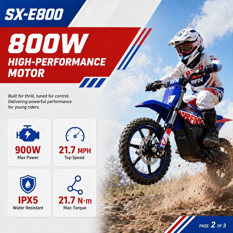 RFN E800 Electric Dirt Bike for Kids, 800W Off-Road Electric Bike