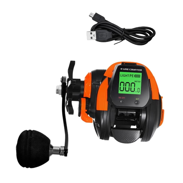 Accesorios para carretes de pesca con asistencia eléctrica, ligeros, profesionales y resistentes al agua. Mano izquierda naranja