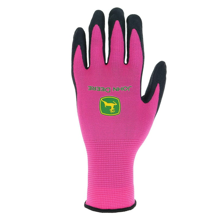 John Deere JD00021 Nitrile Foam Palm Dipped Gloves - Work Gloves for Women,  Light-Duty Gloves with Elastic Wrist, Band Top Cuff, Black/Pink