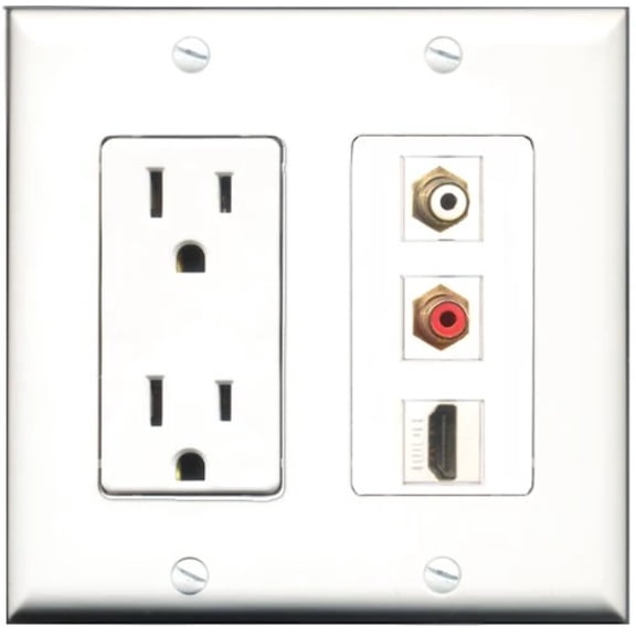 RiteAV - 15 Amp Power Outlet 1 Port HDMI 1 Port RCA Red 1 Port RCA White Decorative Wall Plate