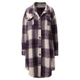 thumbnail image 6 of JHHLSF Women Plaid Shacket Jacket Long Flannel Shirt Lapel Button Down Blouses Tops Tartan Trench Fall Coat with Pockets Light Purple,L, 6 of 6