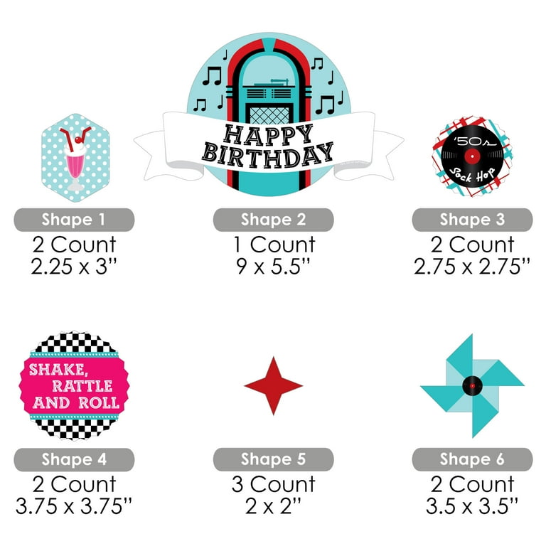 Big Dot of Happiness 50's Sock Hop - 1950s Rock N Roll Birthday Party Cake Decorating Kit - Happy Birthday Cake Topper Set - 11 Pieces - Walmart.com for Free Printable 50th Cupcake Toppers