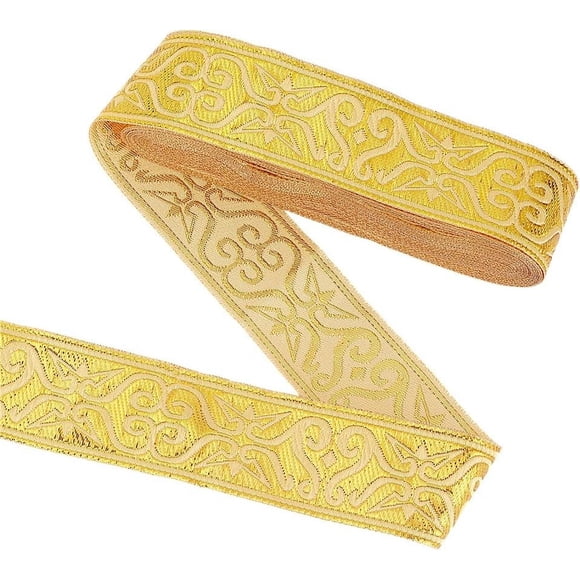 8 Yards Gold Jacquard Ribbon Woven Trim Webbing 1.3Inch Ethnic Floral Ribbon Vintage Embroidered Jacquard Craft Ribbon for Clothing Sewing Decorations DIY Gift Wrapping
