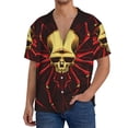 thumbnail image 7 of Lsque Red Skull Spider print Men's Cuban Collar Short Sleeve Shirt Summer Beachwear Casual Button Down Fashionable Vacation Leisure Shirt-Small, 7 of 7