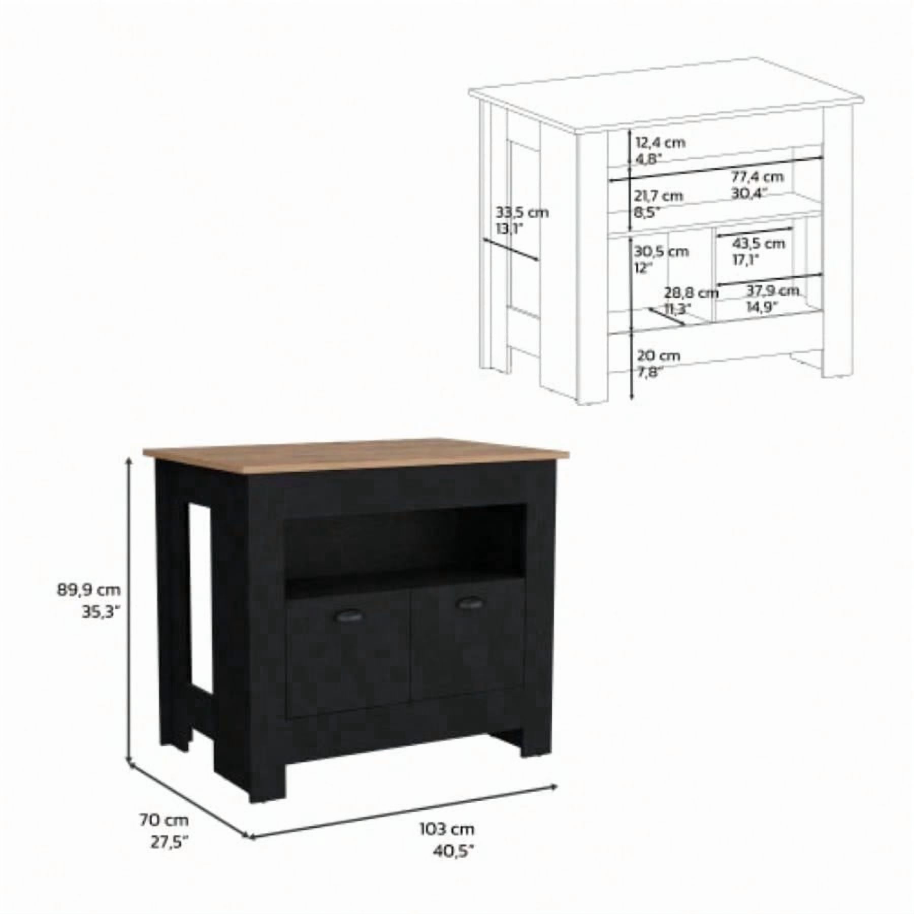 35 Inch High Kitchen Island, 2 Closed Doors & 3 Interior Shelves, Black & Macadamia Finish, Spacious Storage