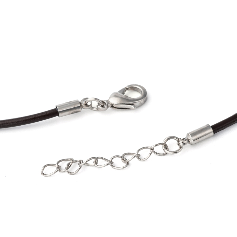 Leather Cord Necklace Making with Zinc Alloy Lobster Claw Clasps and Brass Findings Nickel Free Platinum Metal Color Coconut Brown 47~48cm