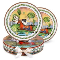 STP GOODS Running Horse Bone China Dessert Plate Set of 2 in Gift Box 7.5" (19 cm) Vintage Plates Appetizer Plates Salad Plates Serving Plates, Green Yellow